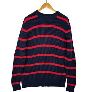 L.L. Bean Navy and Red Striped Crewneck Sweater